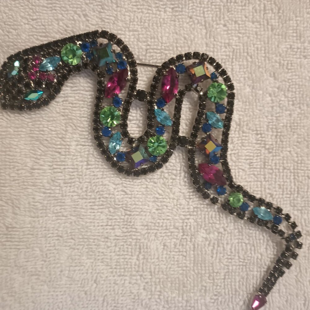 Nicky Butler Multi-color Rhinestone Figural Snake Brooch.